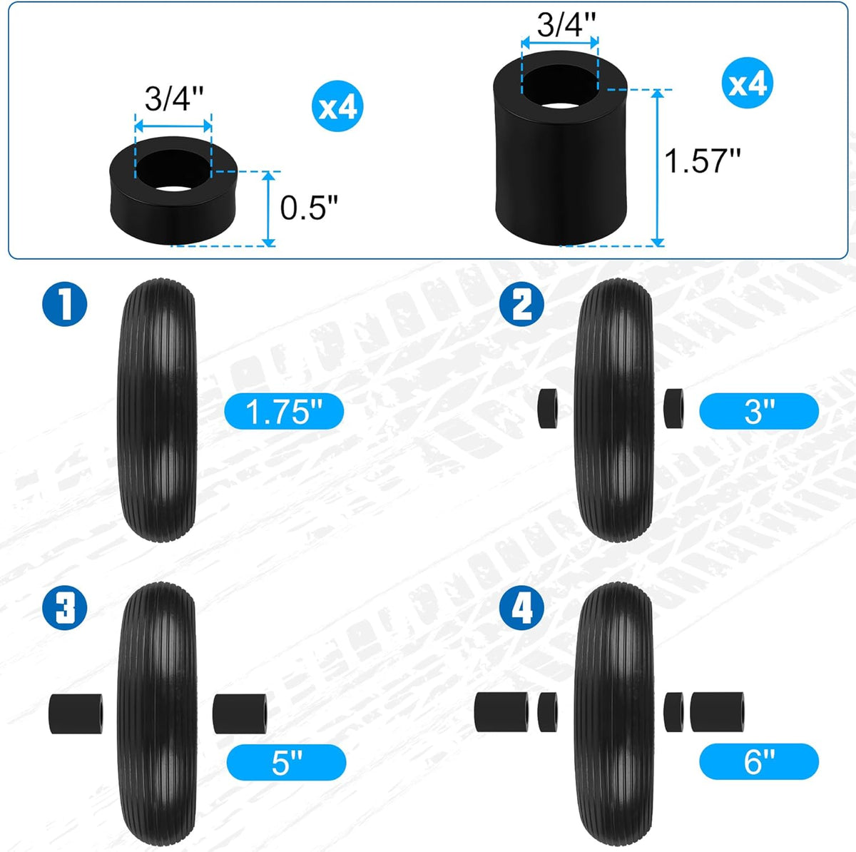 4.00-6 Flat Free Wheelbarrow Tires and Wheels, 13 Inch Wheelbarrow Tires with 5/8" or 3/4"