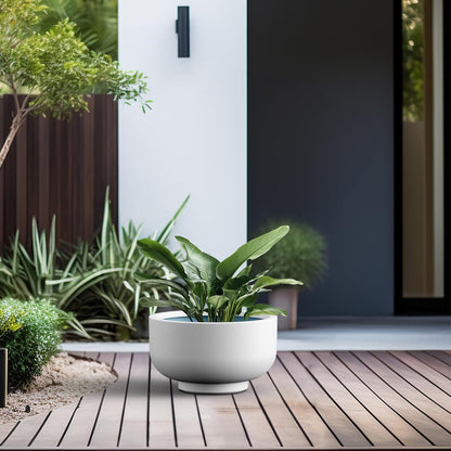 Kante 13.8 Inch Dia Concrete Bowl Planter, Large Tapered Bottom Plant Pot with Drainage, Smooth