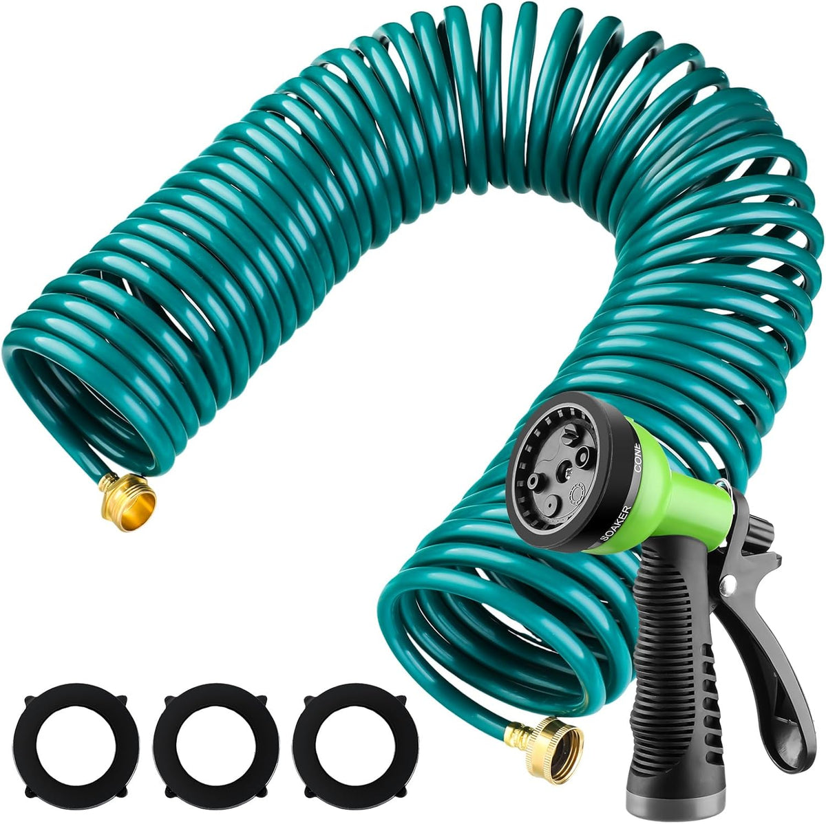 Pangda 100 Ft x 3/8'' Coil Garden Hose EVA Recoil Garden Self Coiling Expanding Water Hose with 6