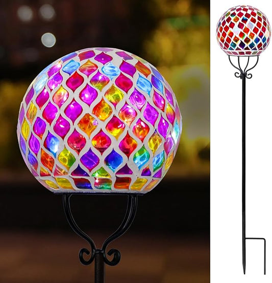 VCUTEKA Solar Outdoor Lights Garden Decor Mosaic Solar Garden Lights Waterproof Glass Ball LED