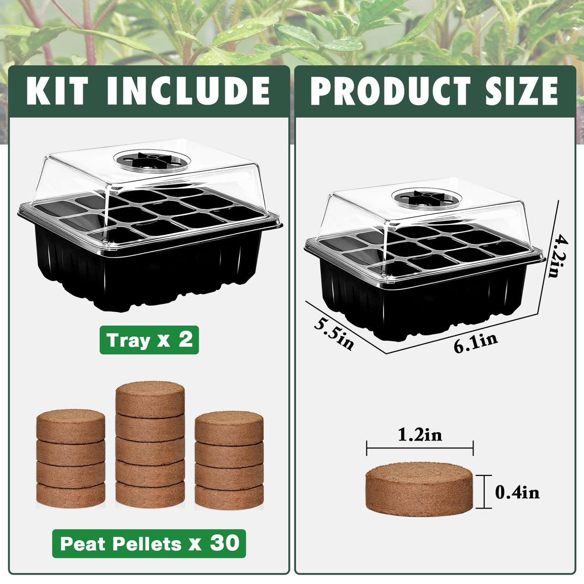 ZeeDix 2 Set Seed Starter Tray Kits with 30 Pack Coco Coir Pellets