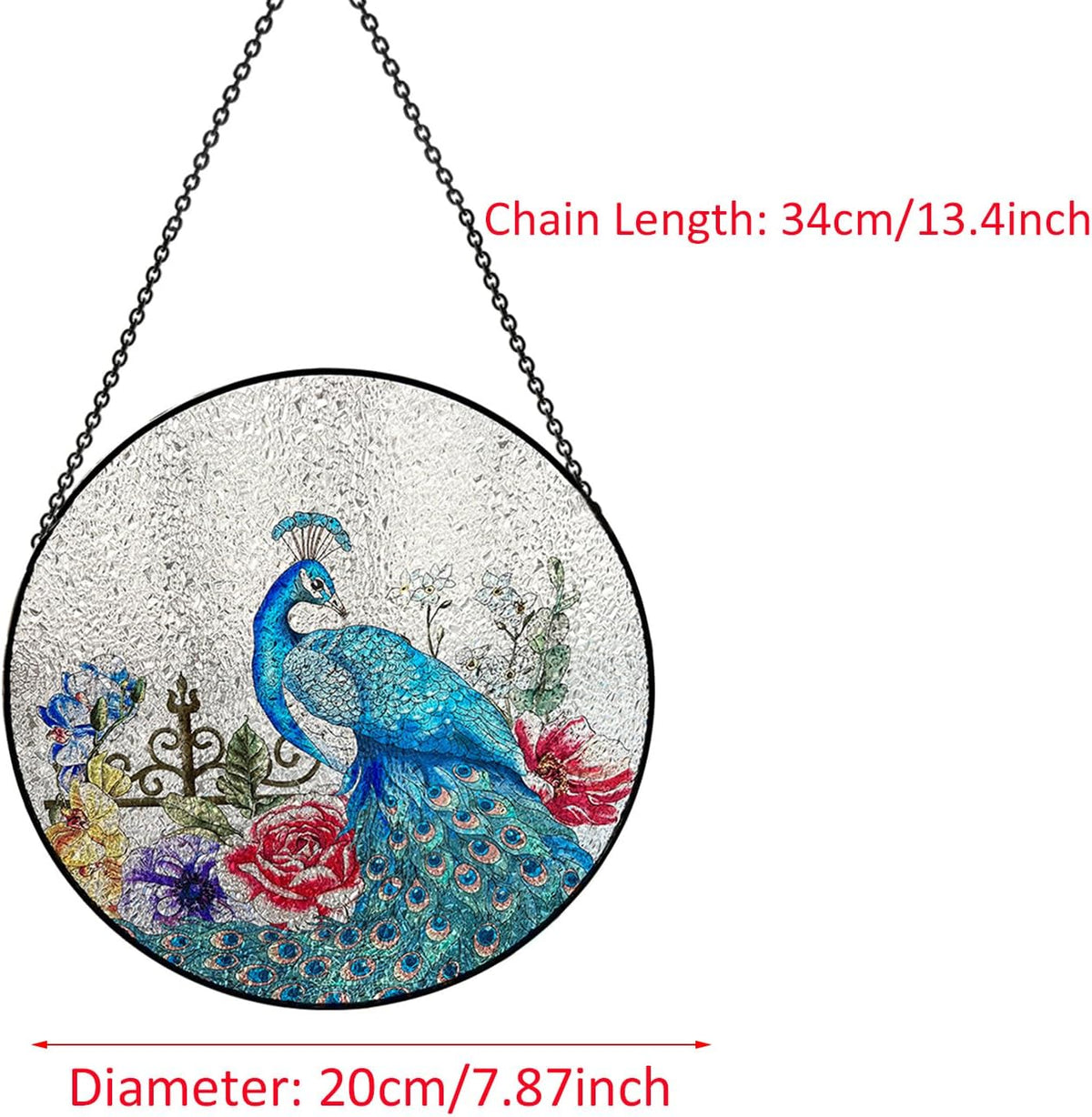 Peacock Hanging Stained Glass for Windows,20cm/7.87inch Stained Glass Suncatcher Garden Hangings