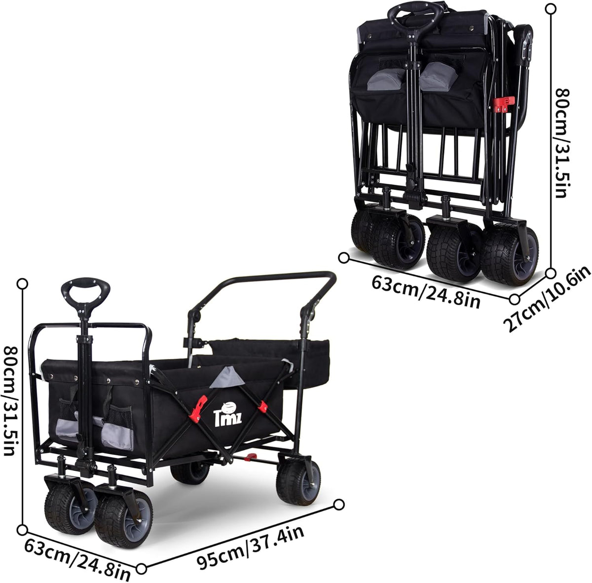 TMZ All Terrain Utility Folding Wagon, Collapsible Garden Cart, Heavy Duty Beach Wagon, for