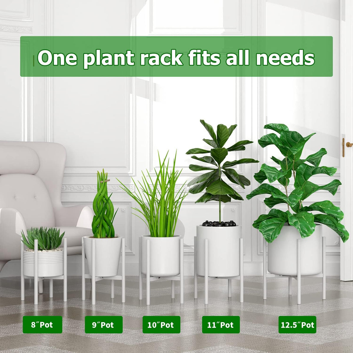 EKNITEY Adjustable Plant Pot Stand: Indoor Outdoor Modern Flower Holder Metal Plant Rack Organizer