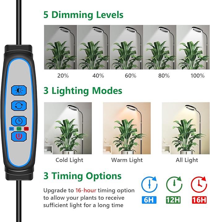 Grow Lights for Indoor Plants, Full Spectrum Floor Standing Plant Lights with 68" Stand for Growing