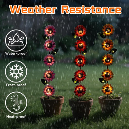 Solar Garden Stakes Lights,3 Pack Metal Sunflowers for Outside,Waterproof Solar Decorative Garden