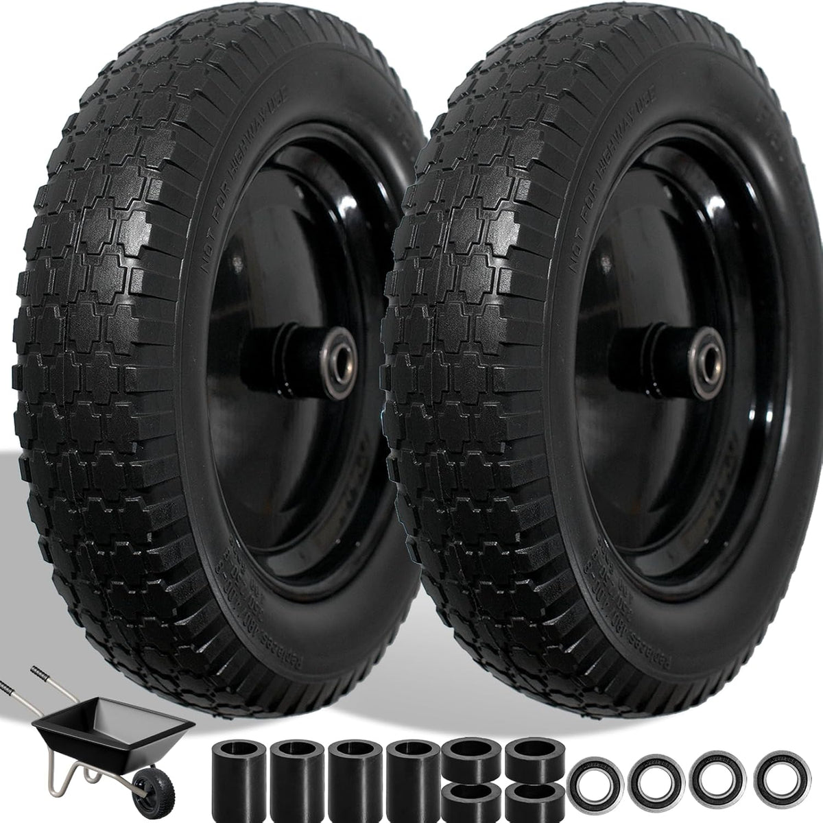 Wheelbarrow Tire 4.80/4.00-8 Flat Free Solid Tire Wheel 14.5 Inch, Replacement Heavy Duty Wheel