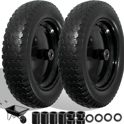 Wheelbarrow Tire 4.80/4.00-8 Flat Free Solid Tire Wheel 14.5 Inch, Replacement Heavy Duty Wheel