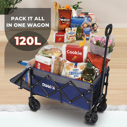 Collapsible Tailgate Wagon with Wheels, Compact Size Folding Utility Cart, 380LBS Capacity for