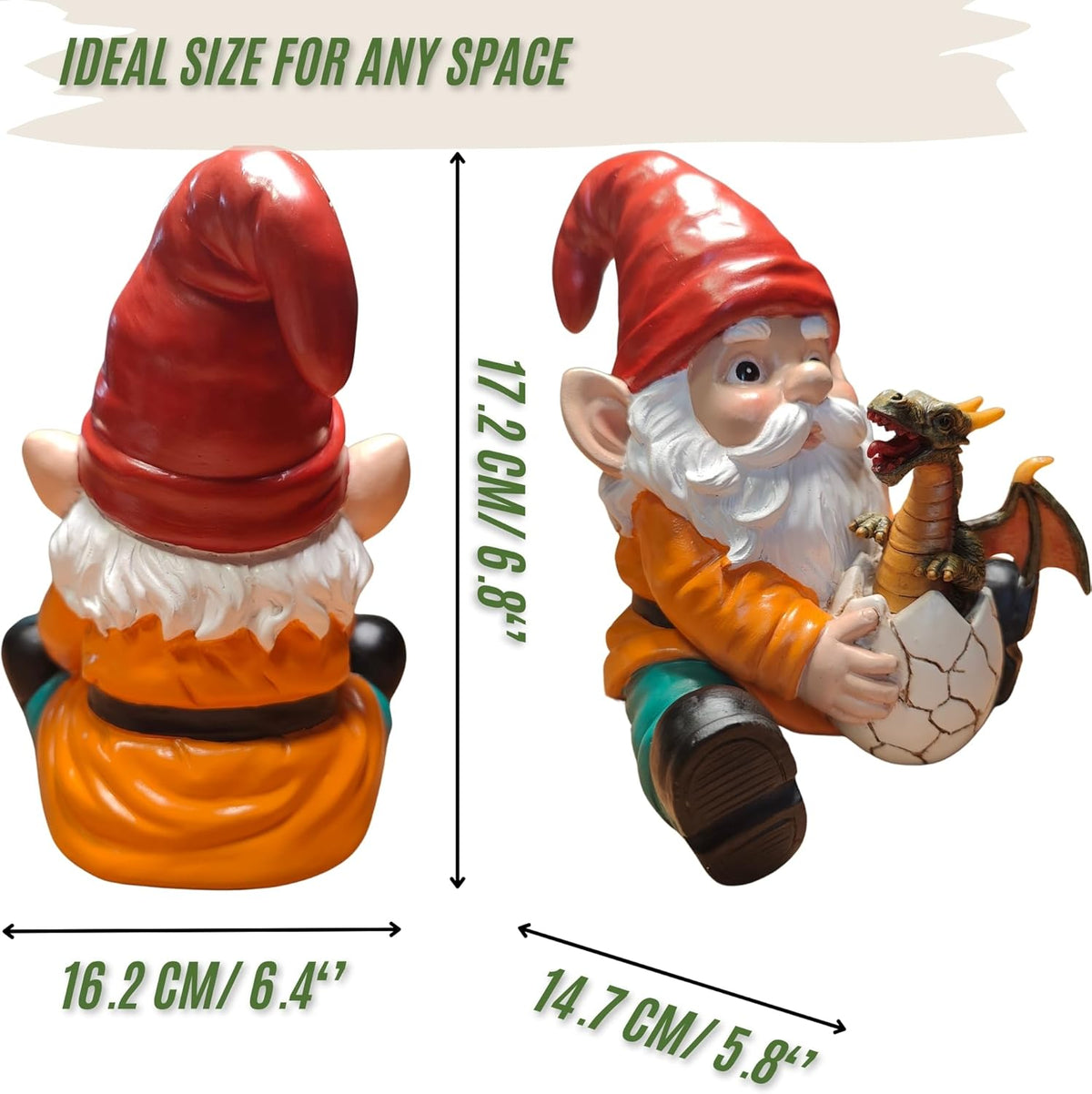Fantasy Dragon Gnome Garden Statue - 6.8" Weatherproof Resin Garden Gnome with Baby Dragon, Unique