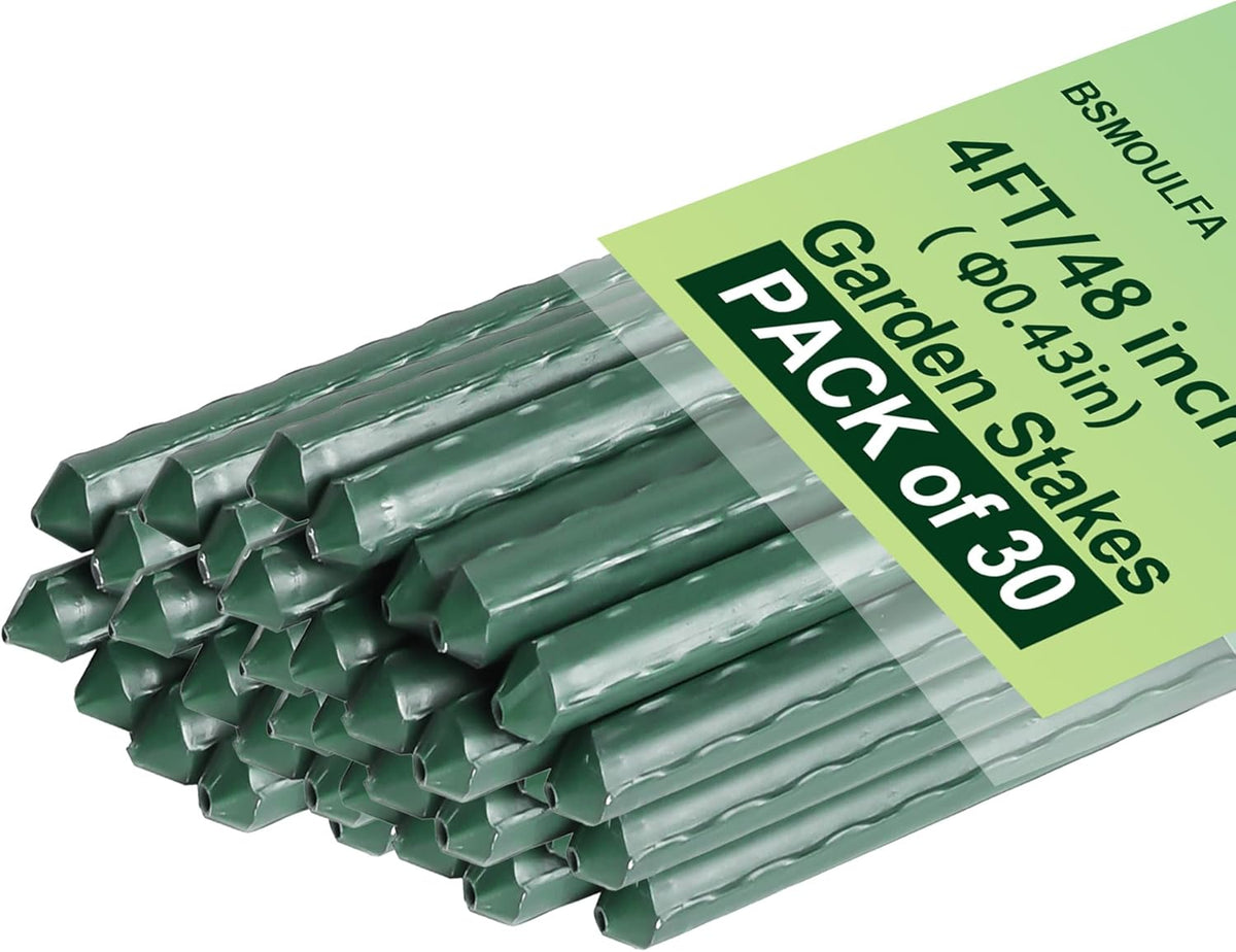 Garden Stakes 4ft, Metal Plant Stakes 4 Feet 30 Pack for Gardening and Farm, 48" Plastic Coated