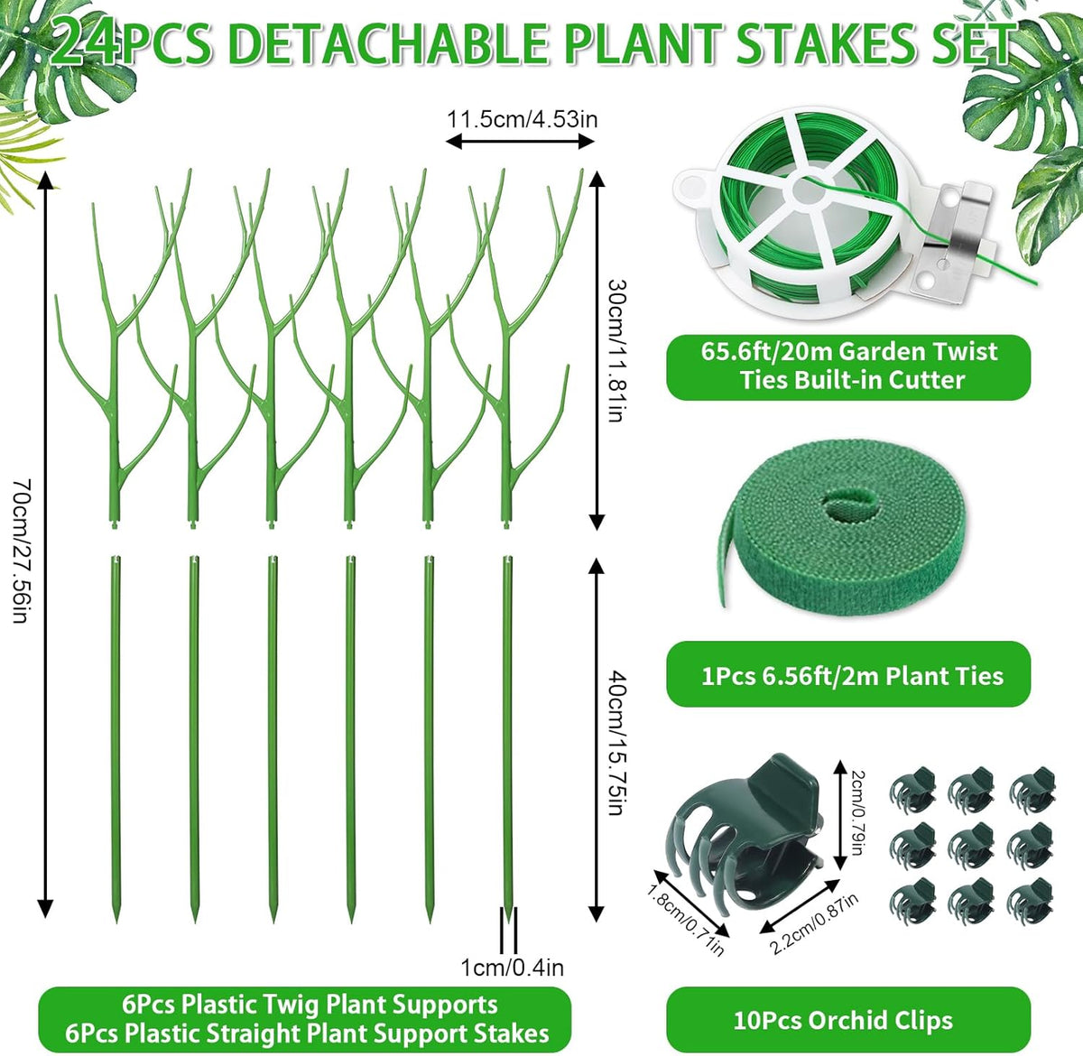 6 Pack 27.56" Detachable Twig Plant Support Stakes Set, Blends in to Plant, Branch Plant Sticks