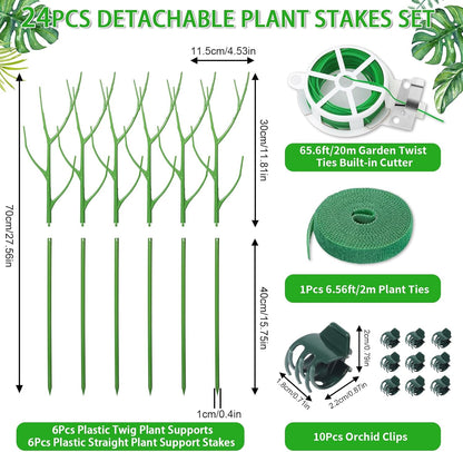 6 Pack 27.56" Detachable Twig Plant Support Stakes Set, Blends in to Plant, Branch Plant Sticks