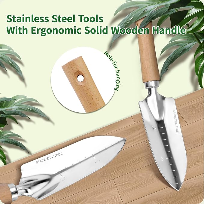 Gardening Tools 10-Piece Heavy Duty Stainless Steel Hand Tools with Durable Garden Tools Storage