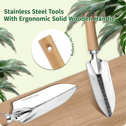 Gardening Tools 10-Piece Heavy Duty Stainless Steel Hand Tools with Durable Garden Tools Storage