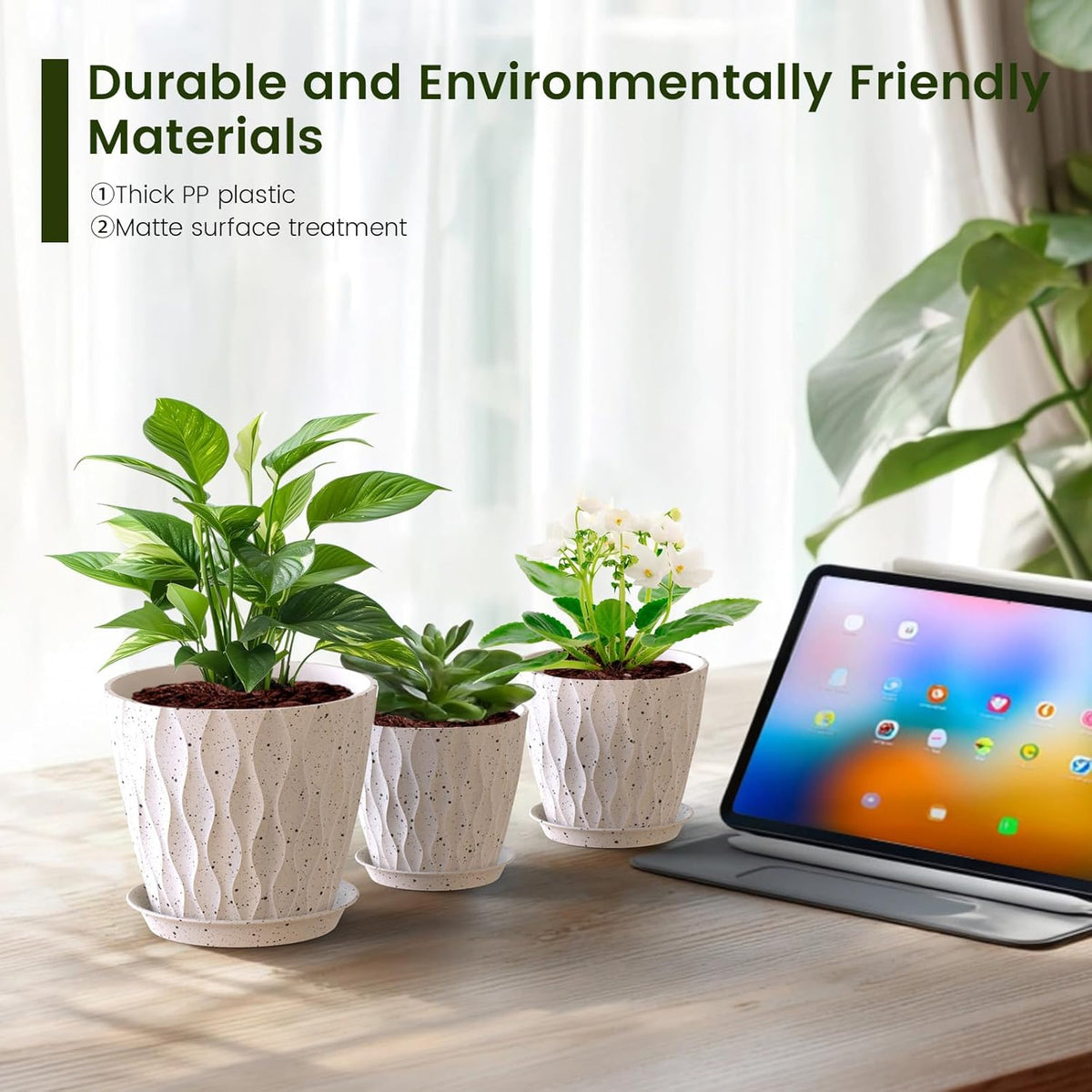 7/6.5/6/5.5/5/4.5/4 inch Plant Pots for Indoor Outdoor Plants, 7 Pack Thick Flower Pots with