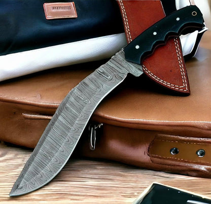 Poshland REG-166 Custom Handmade Damascus Steel kukri Knife - Perfect Grip G10 Handle