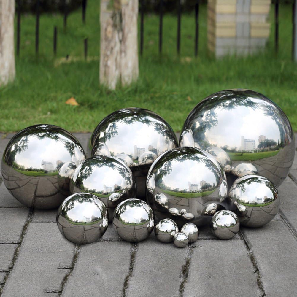 Pack of 2, Stainless Steel Hollow Gazing Ball Mirror Polished Shiny Sphere for Home Garden Ornament
