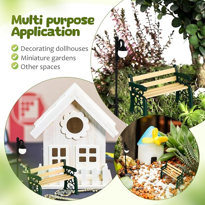 Toyvian Dollhouse Miniature Park Bench Miniature Garden Chair Seat Props Fairy Garden Bench with