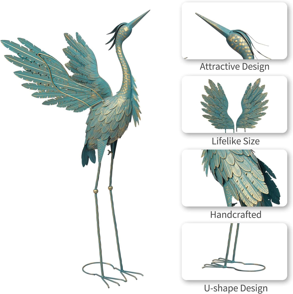 Crane Statues for Outdoor, Metal Heron Garden Statues Bird Yard Art, Standing Sculptures for Yard