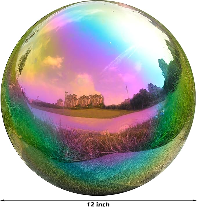 Nerien 12 Inch Gazing Ball, Stainless Steel Garden Mirror Globe, Polished Ornament Sphere, Hollow