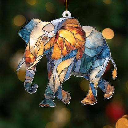 Elephant Ornament Stained Glass Style Acrylic – Window Hanging Suncatcher, Elephant Gifts for