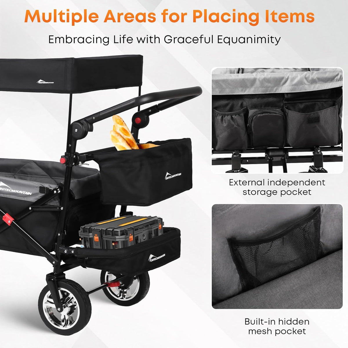 Wagon Cart with Removable Canopy,Collapsible Foldable Wagon, Heavy Duty Utility Outdoor Foldable