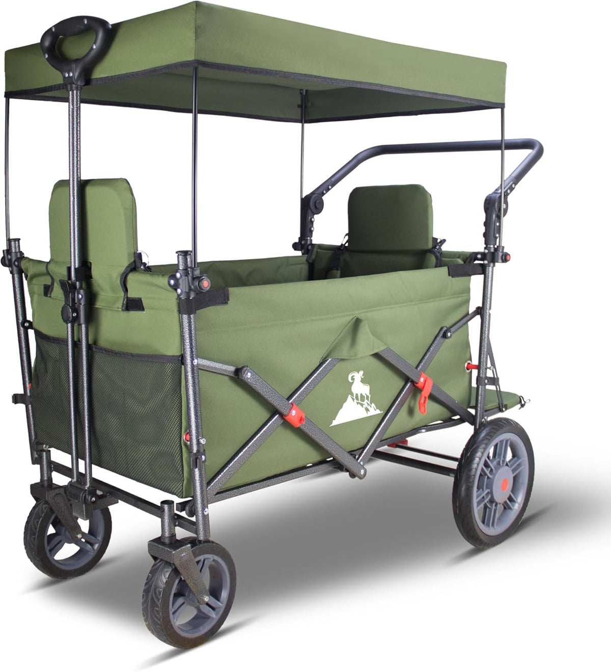 Collapsible Foldable Wagon Cart with Quick-Release Wheels & 2 Seats - Heavy-Duty Utility Wagon