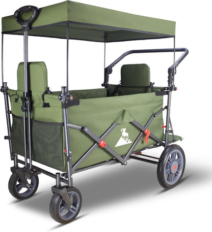 Collapsible Foldable Wagon Cart with Quick-Release Wheels & 2 Seats - Heavy-Duty Utility Wagon