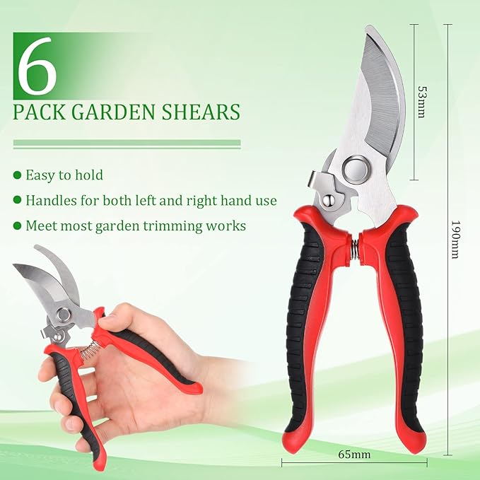6 Pcs Garden Bypass Pruning Shears Bulk Heavy Duty Gardening Scissors Stainless Steel Blades