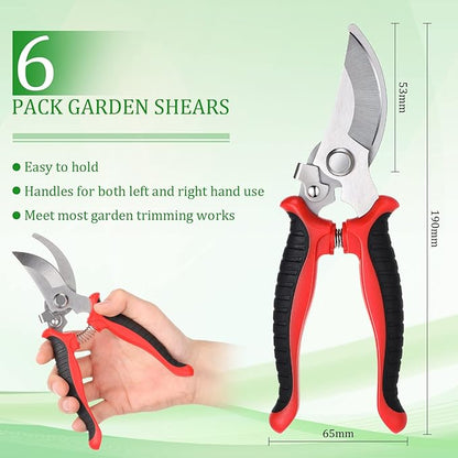 6 Pcs Garden Bypass Pruning Shears Bulk Heavy Duty Gardening Scissors Stainless Steel Blades