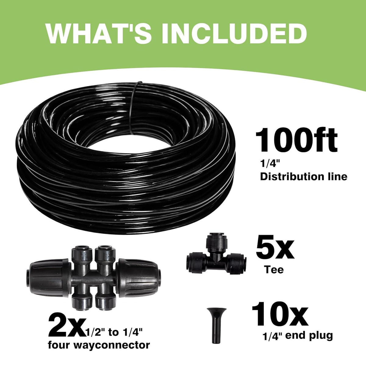 100FT 1/4 inch New Quick-Connect Drip Irrigation Kit Distribution Hose Tubing for Garden Irrigation