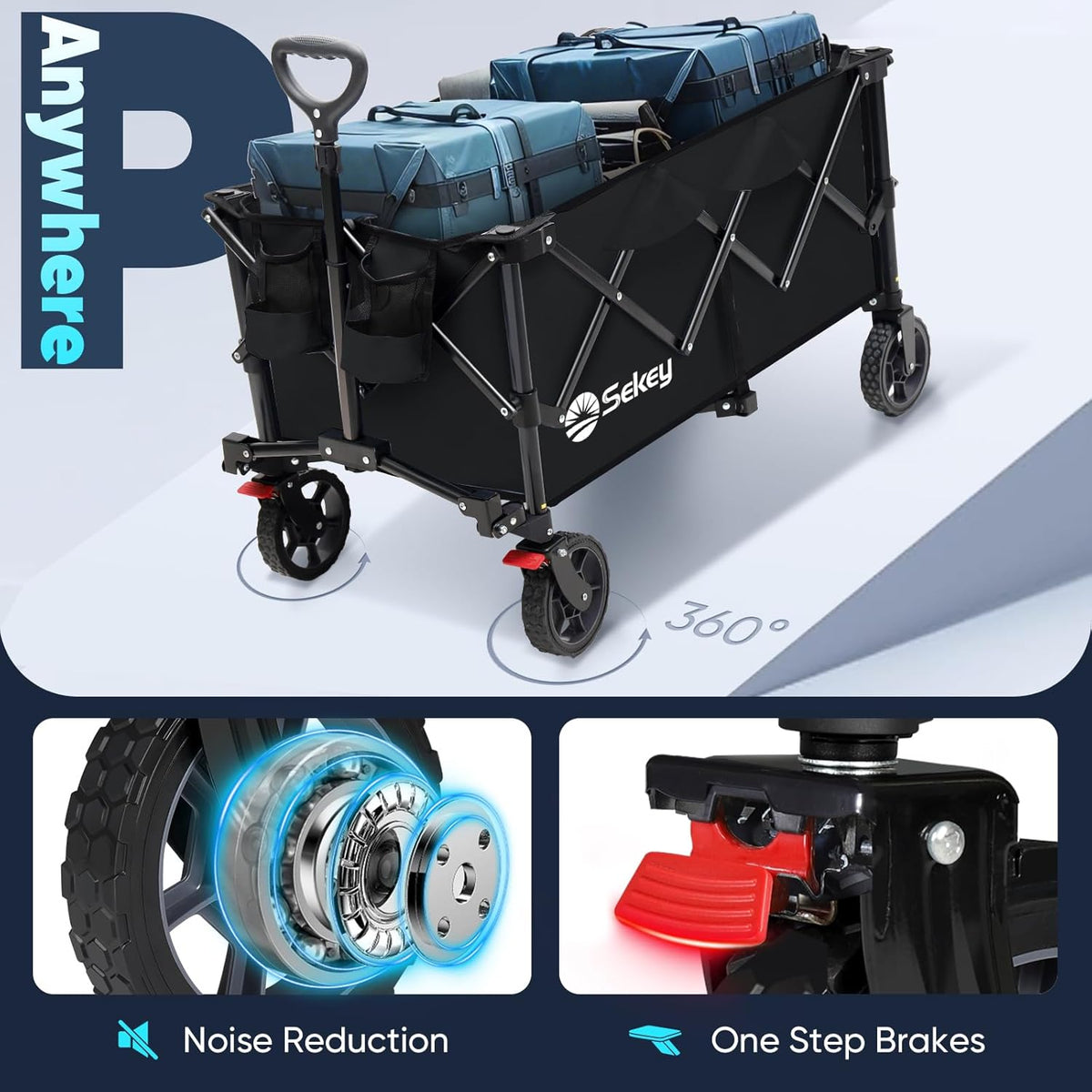 Sekey Collapsible Foldable Wagon with 330lbs Weight Capacity, Heavy Duty Folding Wagon Cart with