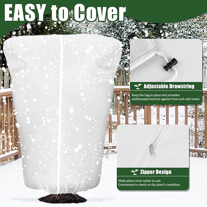 4 Pcs Plant Covers Frost Protection Bag 71" x 47" Winter Reusable Plants Jacket with Drawstring