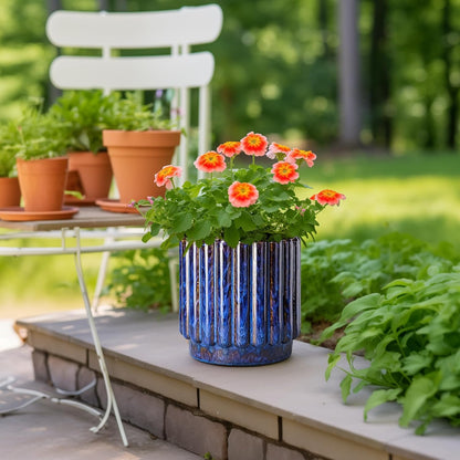Ceramic Planter - 9.6 Inch Ceramic Plant Pots Indoor Outdoor, Round Flower Pots with Drainage Hole
