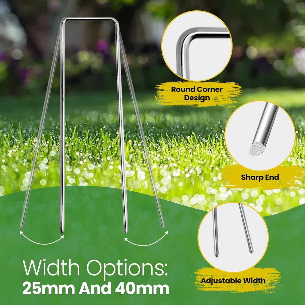 Landscape Staples Galvanized 8 Inch 120 Pcs, Metal Garden Stakes 1.6 Inch, Garden Staples for Lawn