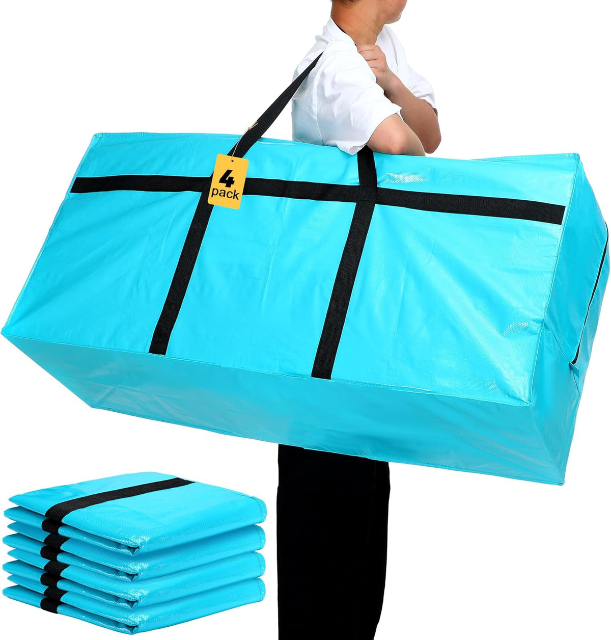 4 Pcs 66 Gallon Large Moving Bags with Zipper and Handles Foldable Storage Duffle Bags Heavy Duty