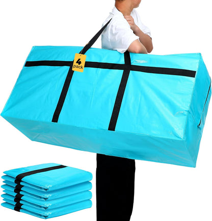 4 Pcs 66 Gallon Large Moving Bags with Zipper and Handles Foldable Storage Duffle Bags Heavy Duty