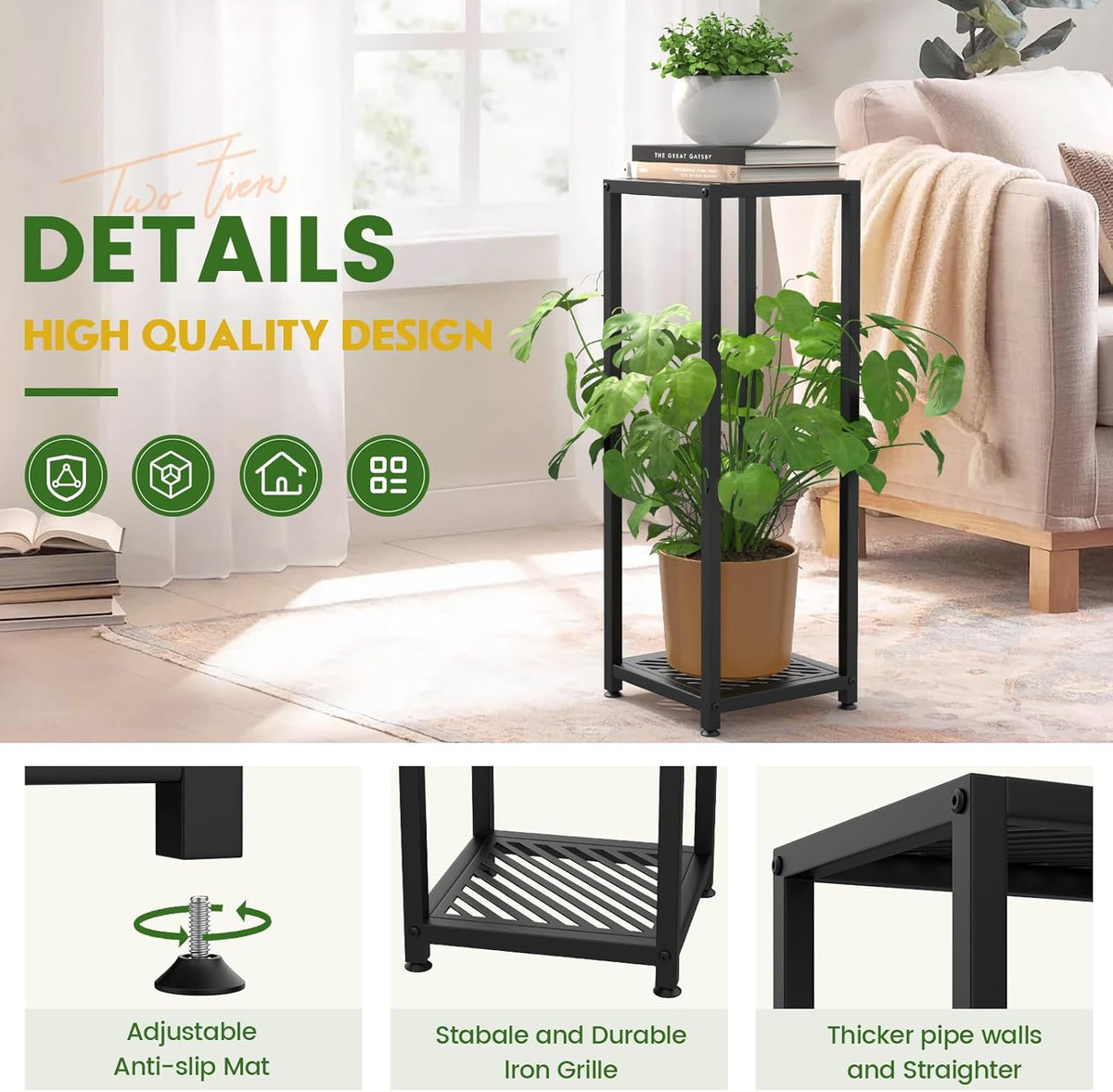 TOSKING Tall Plant Stand Indoor – 2-Tier Modern Metal Shelf, 30" Height & 200 LBS Capacity, Heavy