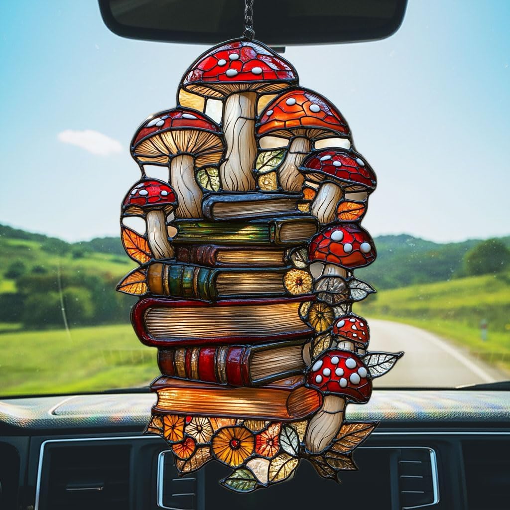 Forest Mushroom Books Acrylic Suncatcher Stained Glass Effect Window Car Hanging Christmas Ornament