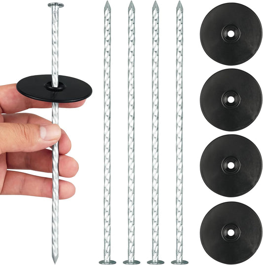 8 Inch Heavy Duty Landscape Stakes with Gasket Caps - 50 Sets Galvanized Spiral Garden Landscape