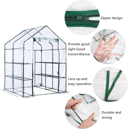 Walk-in Greenhouse Replacement Cover with Roll-Up Zipper Door -56 x 56 x 76 Inch PVC Greenhouse