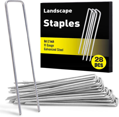 HongWay 28 Pack 6 Inch Landscape Staples, Garden Staples U Shape Tent Stakes Heavy Duty Galvanized