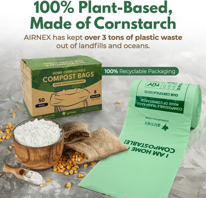 Compost Bags for Countertop Bin -Compostable Trash Bags made of Cornstarch - Leakproof & Tear