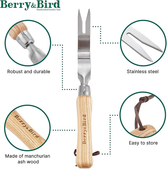 Berry&Bird Hand Weeder Tool, Stainless Steel Gardening Weed Puller, 12.1" Manual Weeding Removal