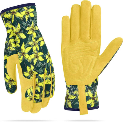 Womens Gardening Weeding Working Gloves, Leather Garden Glove for Women Thorn Proof No Stab for