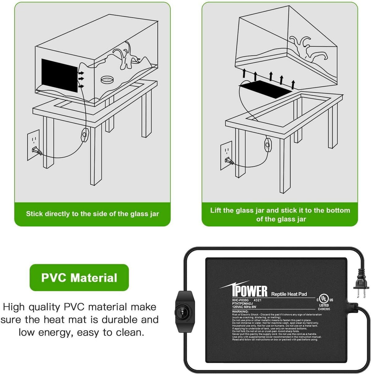 iPower 6 by 8-Inch 8 Watts Reptile Heating Mat with Temperature Controller Under Tank Warmer