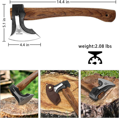 Camping Hatchet, 14.2-inch Splitting Axe with Leather Sheath, Chopping Axe 1065 High Manganese