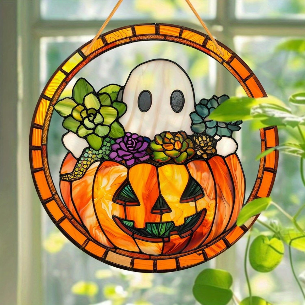 Halloween Pumpkin Ghost Acrylic Garden Cute Fall Suncatcher Decor Colorfu Glass for Wall Home
