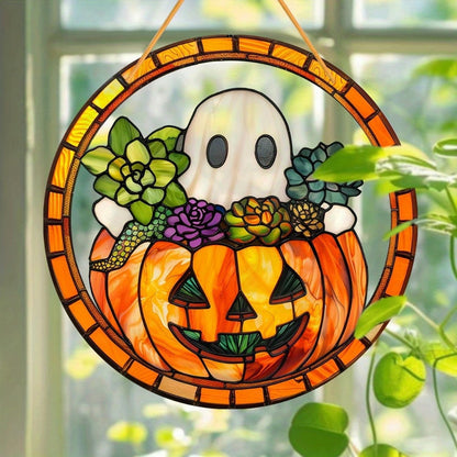 Halloween Pumpkin Ghost Acrylic Garden Cute Fall Suncatcher Decor Colorfu Glass for Wall Home